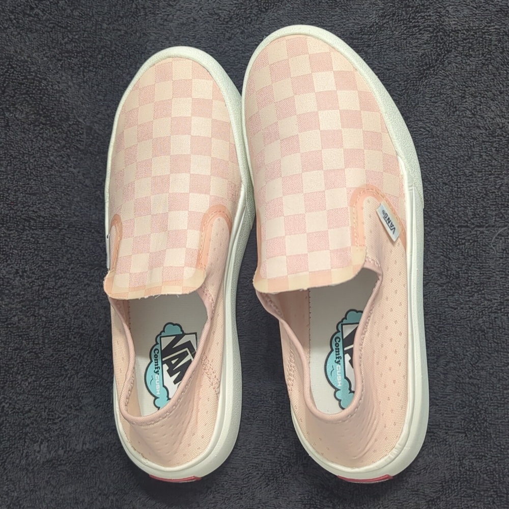 Vans ComfyCush One Light Pink Checkerboard Slip-on Sneakers - Picture 3 of 7